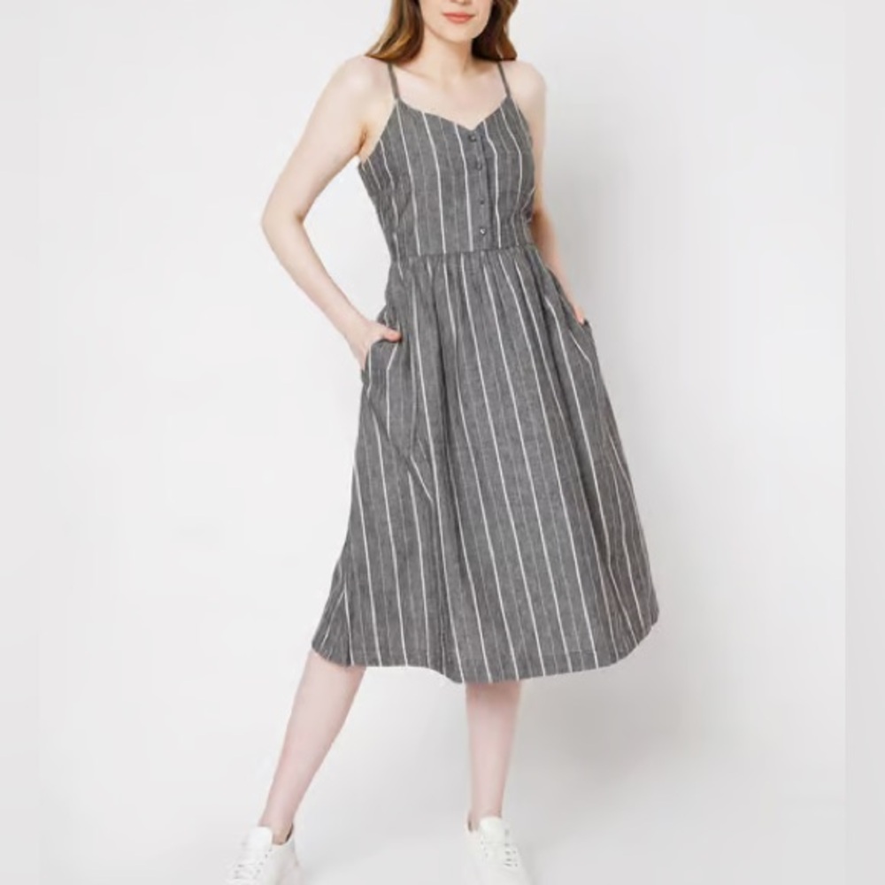 Vero Moda Grey Striped Midi Dress natural‎ texture office minimal